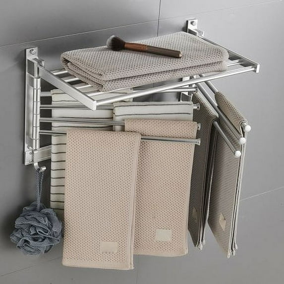 Towel Rack Bathroom Hotel Wall Mounted Rail Holder Adjustable W/Hooks&Swing Arm