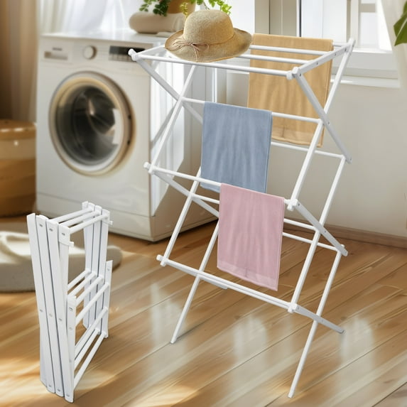 Drying Rack for Drying Clothes, 3-Tier Laundry Drying Rack for Clothes, Collapsible Towel Rack, Air Drying Rack, White