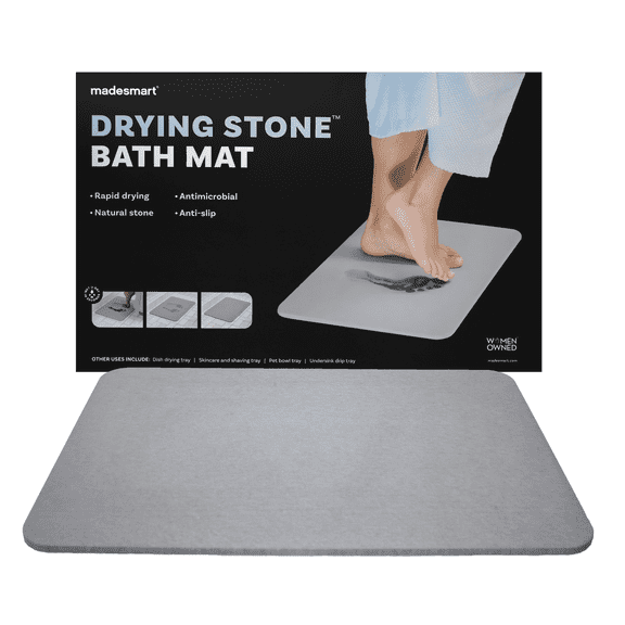 Madesmart Stone Bath Mat Diatomaceous Earth Shower Mat Non-Slip Super Absorbent Diatomite Stone Bath Mats for Bathroom Floor Quick Drying Natural Easy to Clean (24", 16")