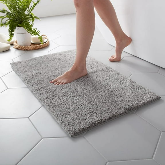 MY Drylon Microfiber Bath Rug - 1 Piece, Ultra Soft Plush, Non-Slip, Thick, Washable Bathroom Rugs, Home Decor Accessories, Household Essentials, Large Bath Mat, 21" x 34", Dark Gray