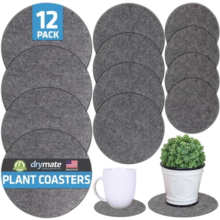 Drymate 12-Pack Plant Coasters (6 Inch, 8 Inch, 10 Inch), (4 of Each), Absorbent Fabric Mats, Waterproof, Protects Surfaces, Fast Drying, For Indoor & Outdoor Plants or Pots