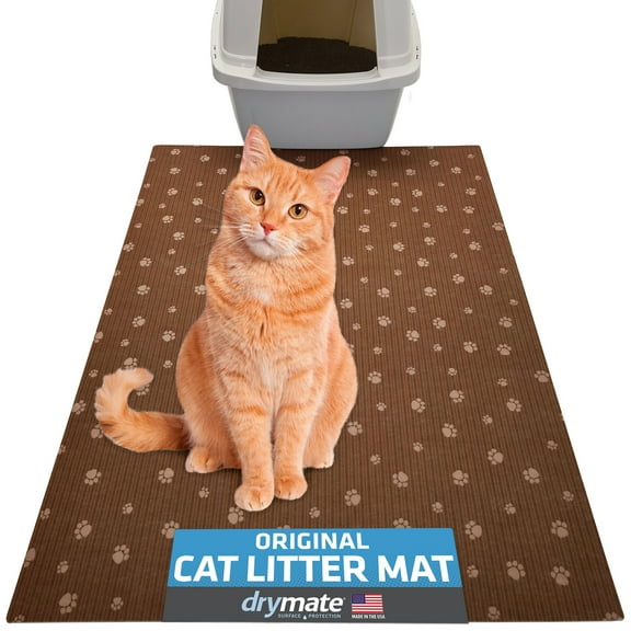 Drymate Cat Litter Mat, Litter Box Mat, Kitten Supplies, Urine Waterproof, Machine Washable, Extra Large 28x36, Brown Tan Paw