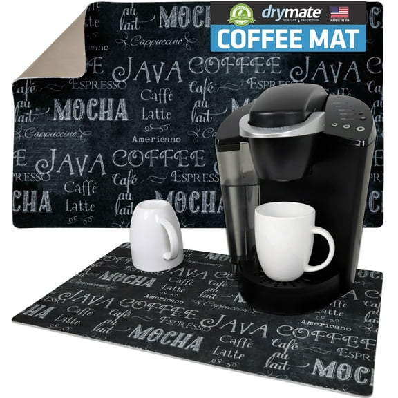 Drymate Coffee Maker Mat, (Coffee Station Bar Accessory) Protects Kitchen Countertops From Spills, Stains & Scratches, Absorbent, Waterproof, Washable (USA Made) (12” x 20”) (Java Chalkboard)