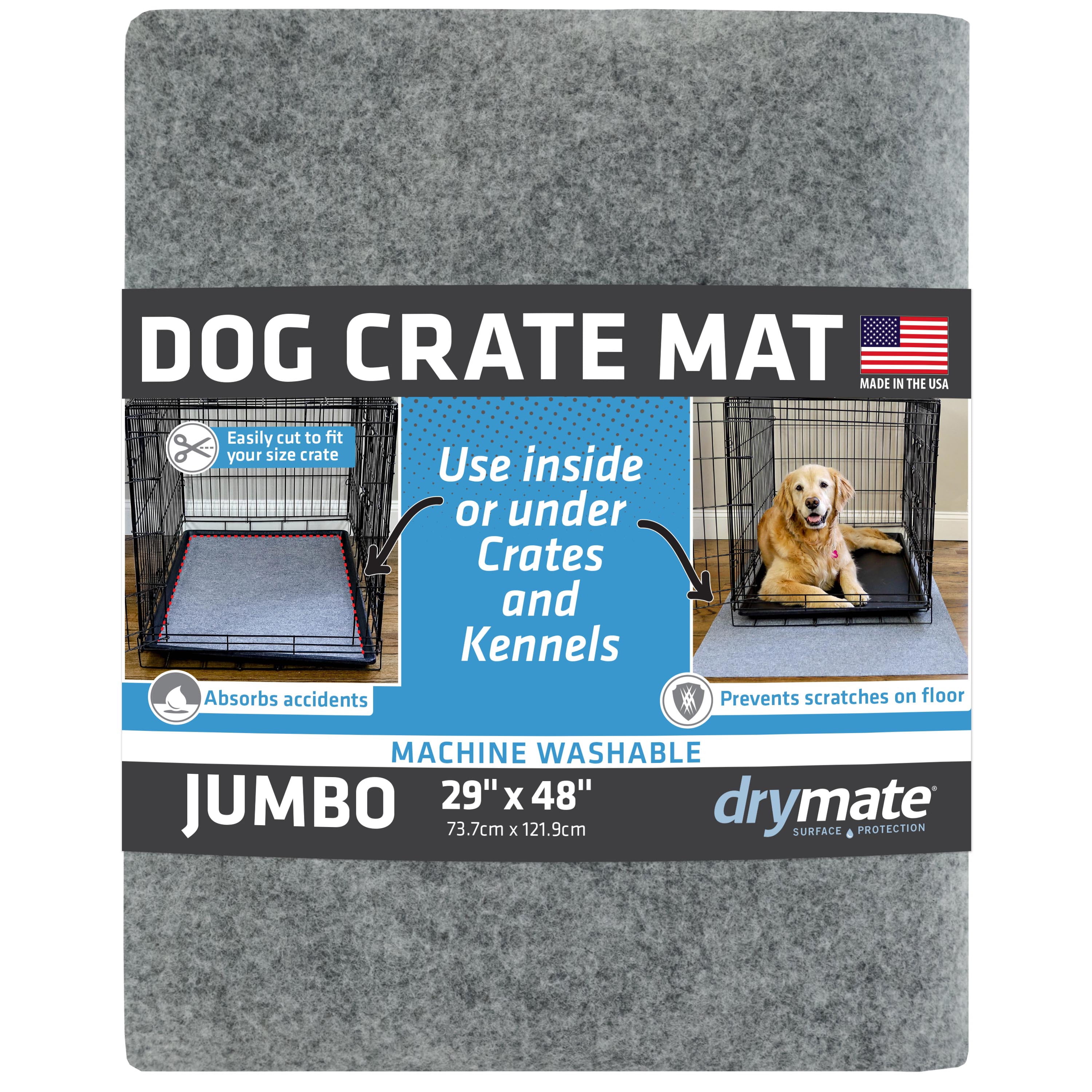 Drymate Dog Crate Mat Liner Absorbs Urine Waterproof Non Slip Washable Puppy Pee Pad For Kennel Training Use Under Pet Cage to Protect Floors Thin Cut To Fit Design Light Grey 29 x48