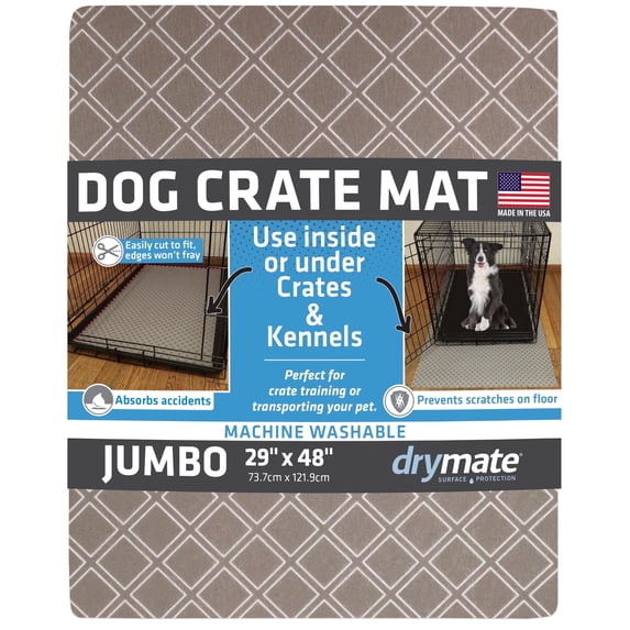 Drymate Dog Crate Mat Liner, Absorbs Urine, Waterproof, Non-Slip, Washable Puppy Pee Pad For Kennel Training - Use Under Pet Cage to Protect Floors, Thin Cut To Fit Design (Taupe)(29”x48”)