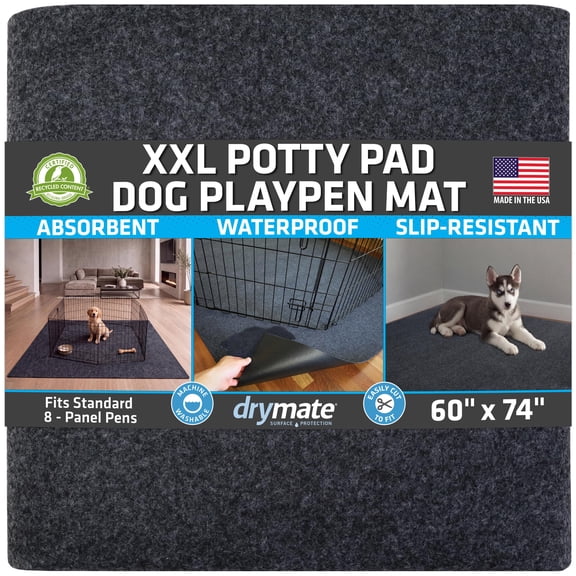 Drymate Jumbo XXL Potty Pad, Dog Playpen Mat (60x74), Super Absorbent, Waterproof, Slip-Resistant, Machine Washable, Reusable Puppy Pad for Training, Whelping, Incontinence, Crate, Kennel