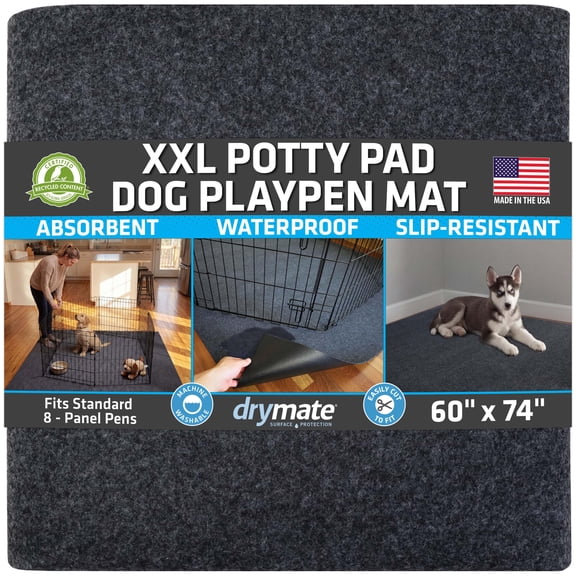 Drymate Jumbo XXL Potty Pad, Dog Playpen Mat (60x74), Super Absorbent, Waterproof, Slip-Resistant, Machine Washable, Reusable Puppy Pad for Training, Whelping, Incontinence, Crate, Kennel