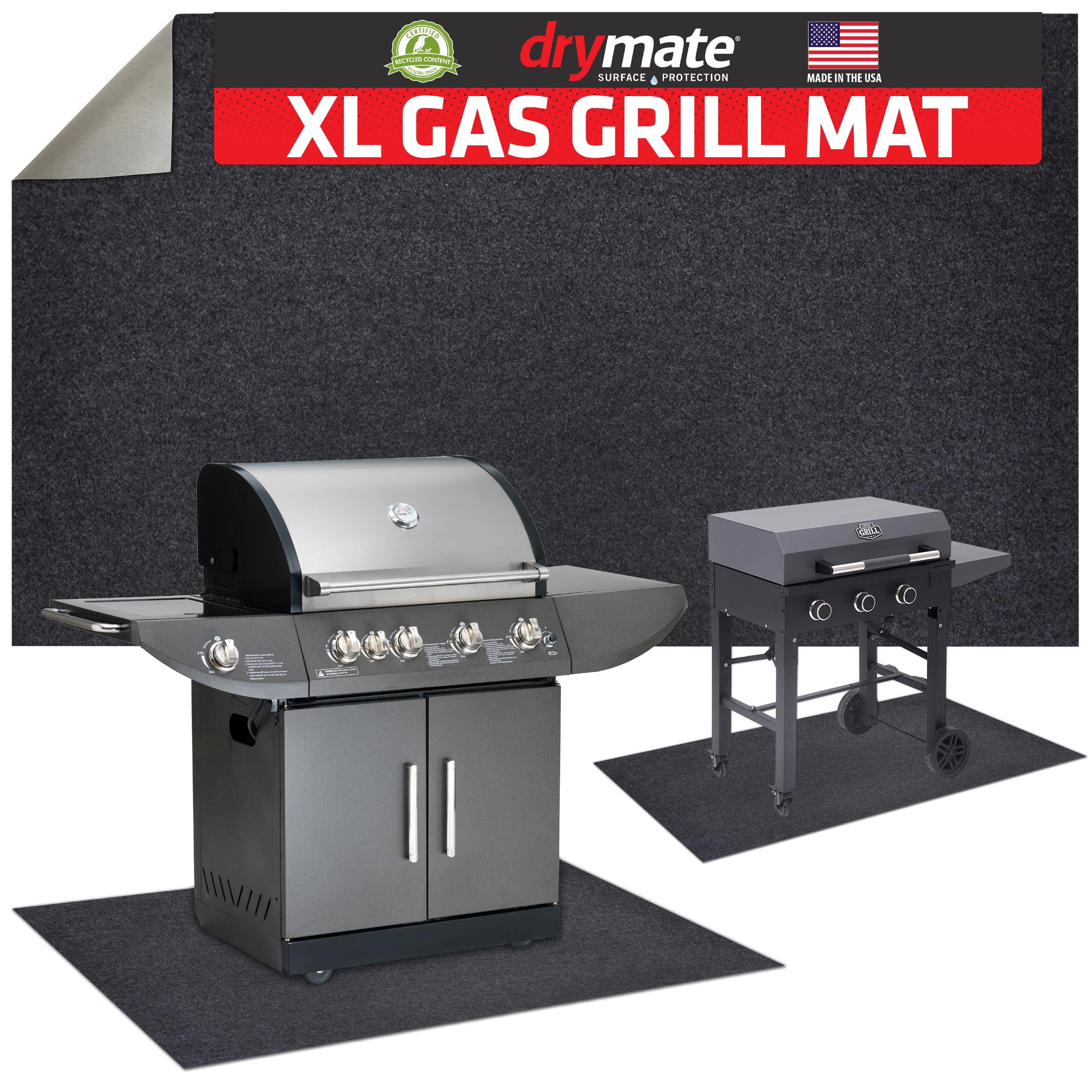 Drymate Under Grill & Griddle Mat (36" x 59") Absorbent, Waterproof, Easy To Clean, Reusable, Deck Protector for Outdoor Gas Grill, BBQ Floor Mat for Patio, Grease & Oil Trap Pad, Charcoal (USA Made)
