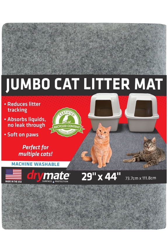 Jumbo Cat Litter Box Mat, Waterproof Urine-Proof, Absorbent, Machine Washable, Contains Mess, Soft on Paws, Kitten Supplies 29x44, Light Grey
