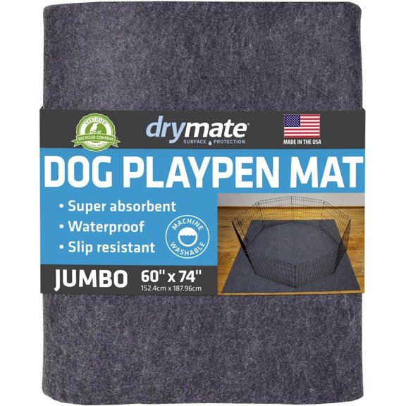 Drymate Jumbo Dog Playpen Mat (60x74), Super Absorbent, Waterproof, Slip-Resistant, Machine Washable, Reusable Puppy Pad for Training, Whelping, Housebreaking, Incontinence, Crate, Kennel (USA Made)