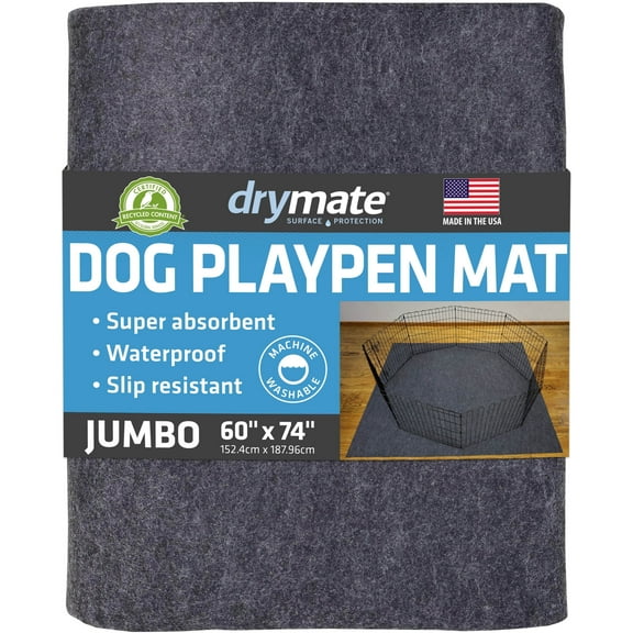 Drymate Dog Crate Mat Liner, Absorbent, Waterproof, Non-Slip, Machine Washable, Use Under Pet Cage to Protect Floors, Customizable, Charcoal Grey, 74" x 60"