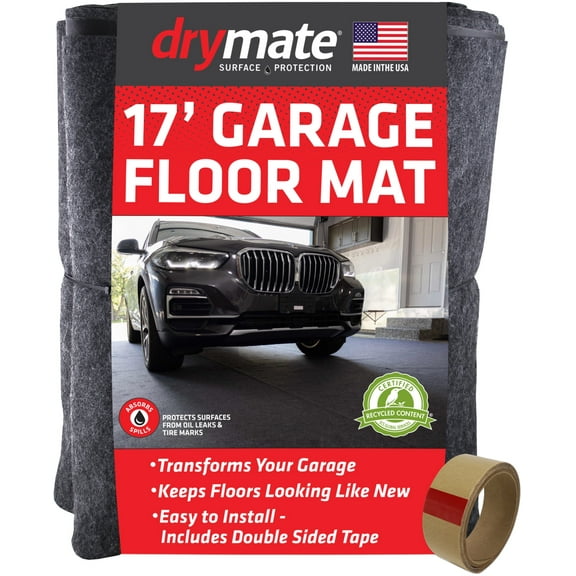 Drymate Garage Floor Mat, (17' x 7'4"), Protects Surfaces, Transforms Garage - Absorbent/Waterproof/Durable (Charcoal) (Includes Double Sided Tape)