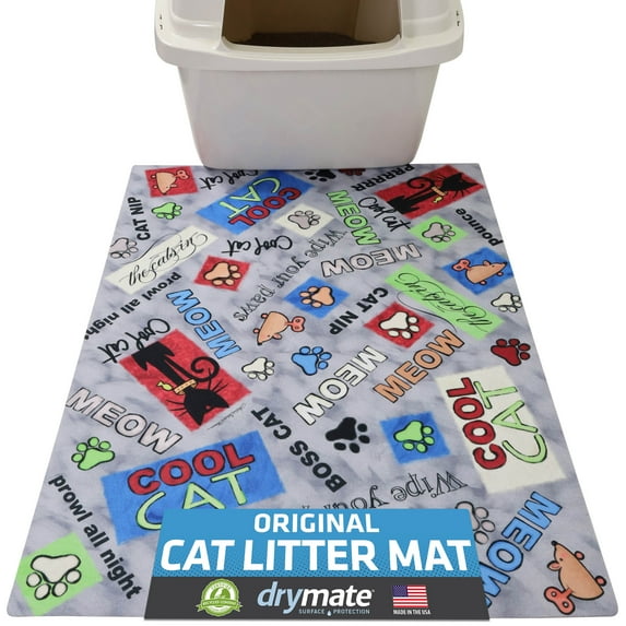 Drymate Original Cat Litter Mat, Contains Mess from Box for Cleaner Floors, Urine-Proof, Soft on Kitty Paws -Absorbent/Waterproof- Machine Washable, Durable (20”x28”)(Cool Cat Grey)