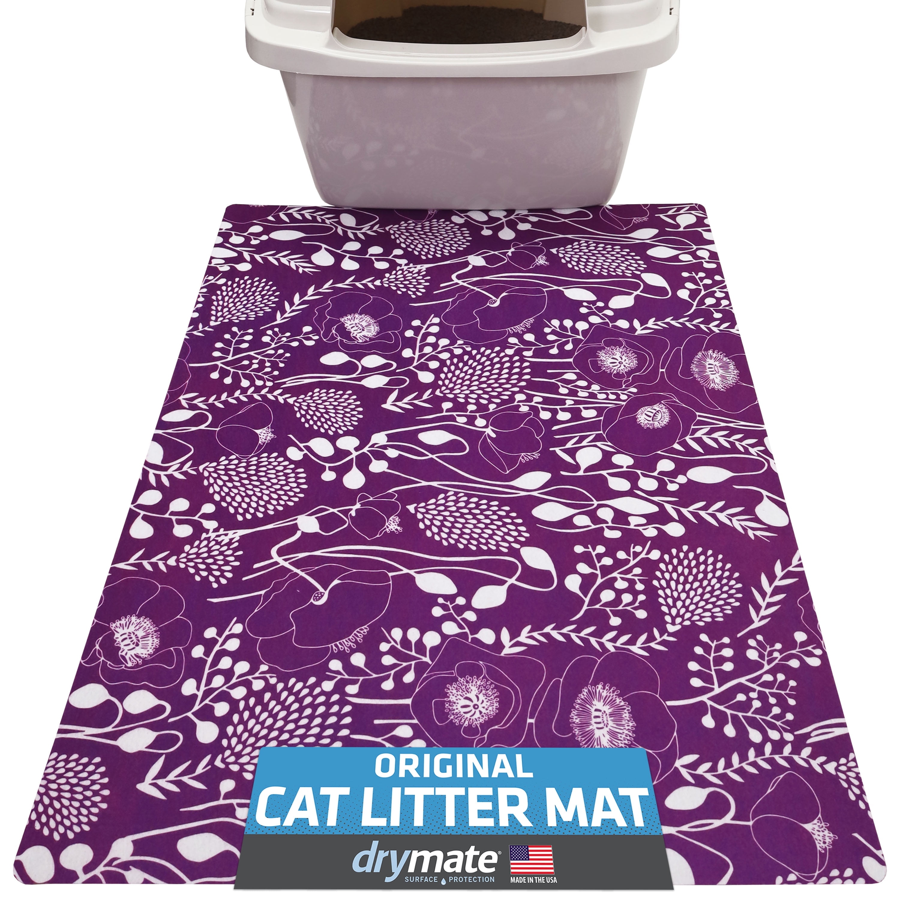 Medium Purple Floral Waterproof Cat Litter Mat
