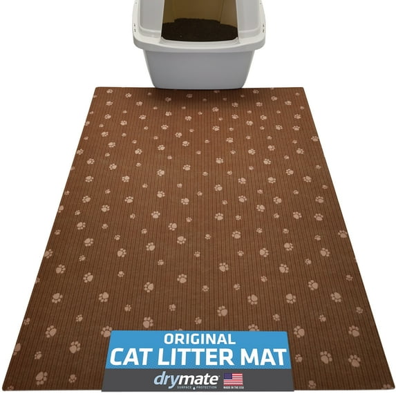 Drymate Original Cat Litter Mat, Contains Mess from Box for Cleaner Floors, Urine-Proof, Soft on Kitty Paws -Absorbent/Waterproof- Machine Washable, Durable (28”x36”)(Brown Stripe Tan Paw)
