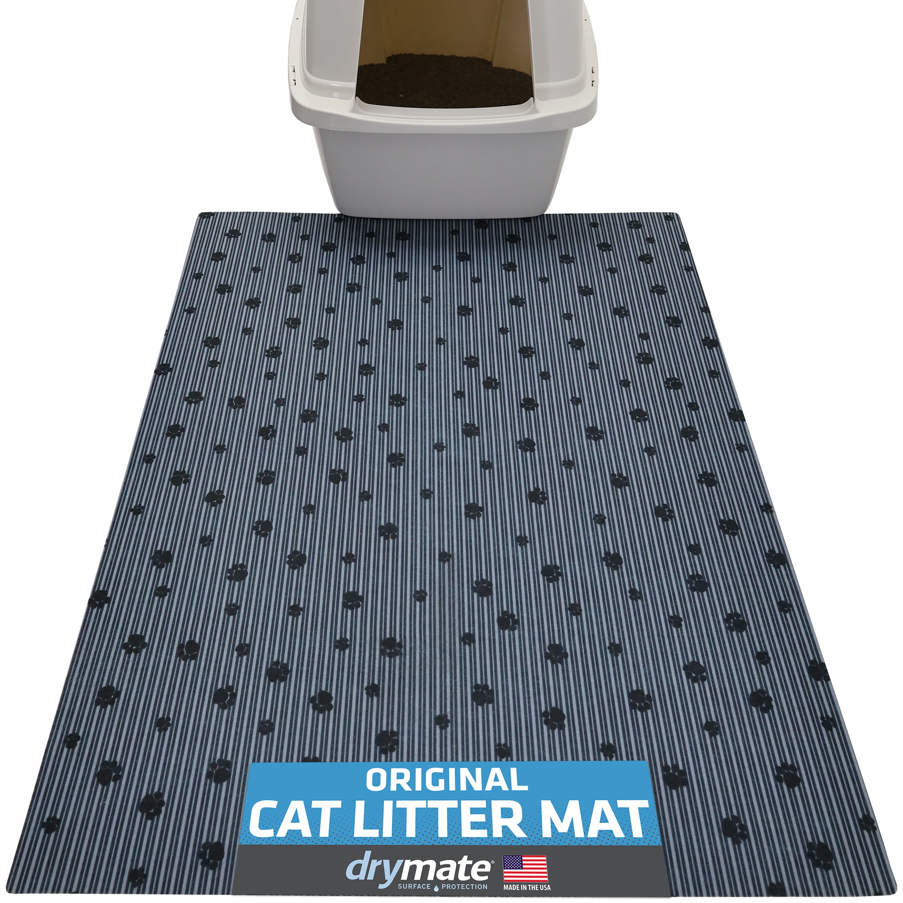 Extra Large Grey Stripe Black Paw Cat Litter Mat