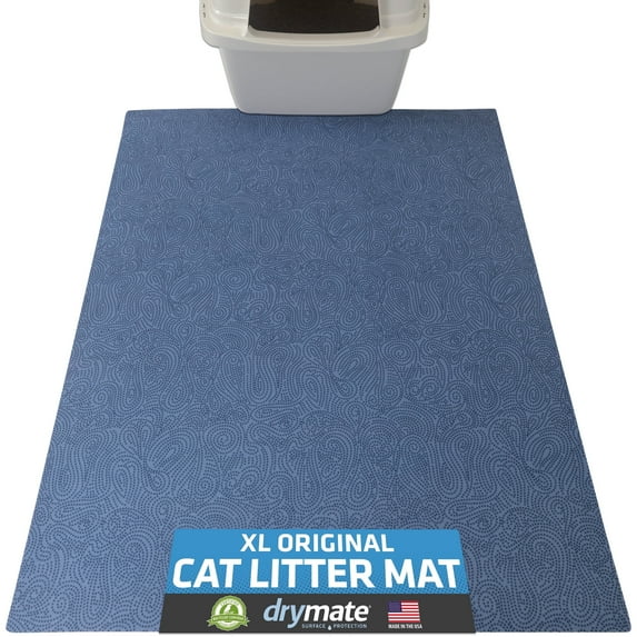 Drymate Original Cat Litter Mat, Contains Mess from Box for Cleaner Floors, Urine-Proof, Soft on Kitty Paws -Absorbent/Waterproof- Machine Washable, Durable (29”x36”)(Blue Stucco)