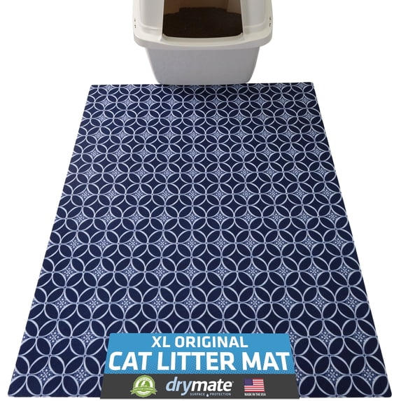 Drymate Original Cat Litter Mat, Contains Mess from Box for Cleaner Floors, Urine-Proof, Soft on Kitty Paws -Absorbent/Waterproof- Machine Washable, Durable (29”x36”)(Indigo Blue)