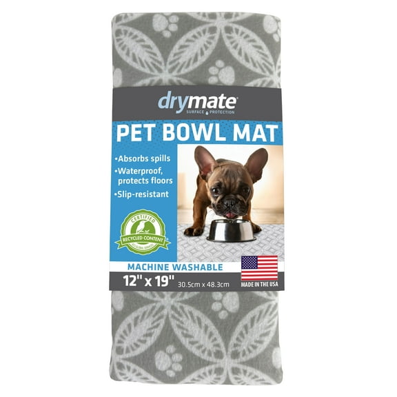 Drymate Pet Bowl Placemat, Dog & Cat Food Feeding Mat (12" x 19") - Absorbent Fabric, Waterproof Backing, Slip-Resistant, Machine Washable