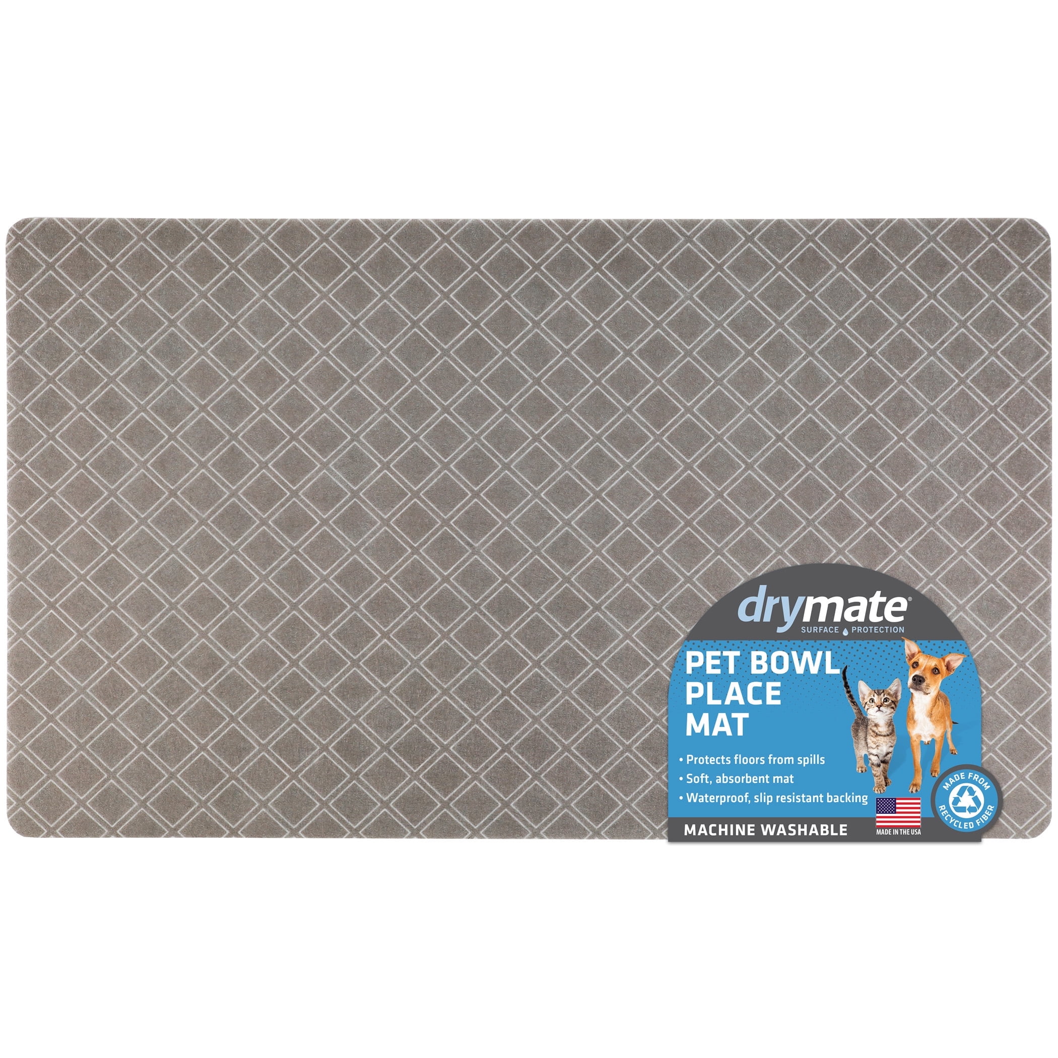 Taupe Diamond Squares Waterproof Pet Feeding Mat