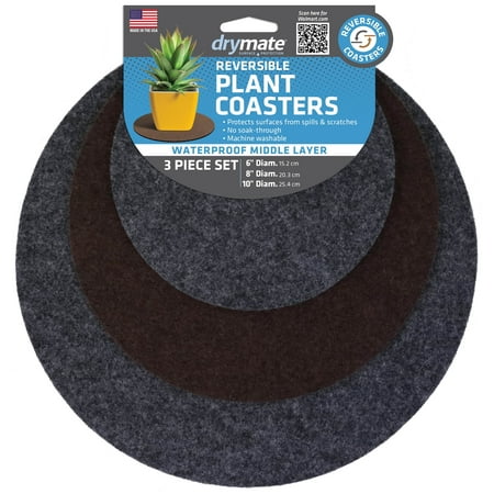 Drymate Plant Coasters; Reversible Surface Protection Mats, Charcoal/Brown, (3 Pack, Sizes: 6”, 8”, 10” Round)