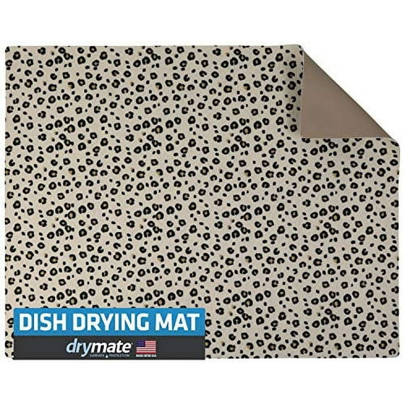 Drymate Premium Dish Drying Mat, XL Size (19" x 24"), Absorbent Fabric Low-Profile Kitchen Drying Pad - Waterproof - Machine Washable/Durable (Made in the USA) (Leopard)