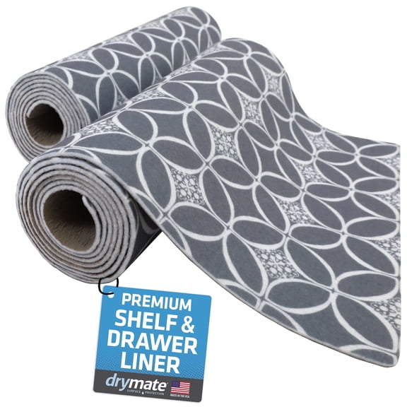 Drymate Premium Luxury Shelf & Drawer Liner, Thick Cushioned Fabric, Non-Adhesive, Absorbent, Waterproof, Slip-Resistant, Liners for Kitchen Cabinets, Cupboards (12”x59”)(2-Pack)(IndigoGrey)