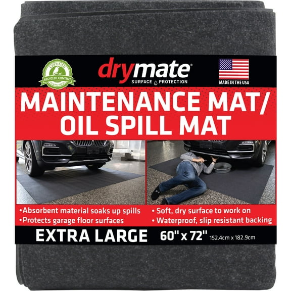 Drymate Premium Maintenance Mat Oil Spill Garage Floor Mat (60" x 72"), Absorbent, Waterproof, Contains Liquids, Protects Garage Surface or Driveway, Reusable, Washable, Durable
