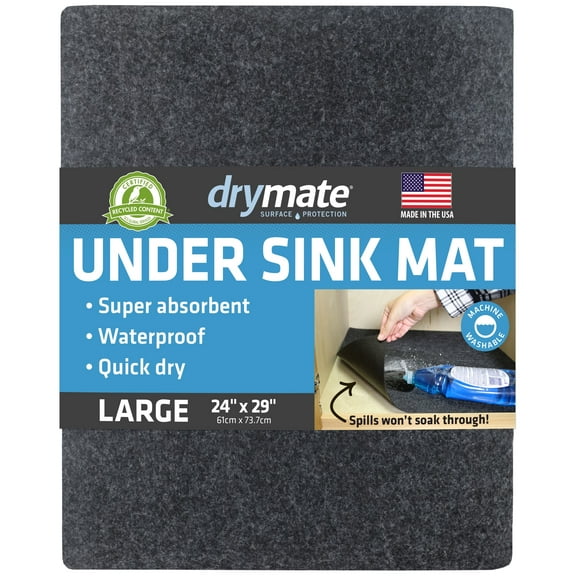 Drymate Under Sink Mat, Waterproof Cabinet Protection Mats for Kitchen & Bathroom, Absorbent Shelf Liners, Slip-Resistant, Non-Adhesive, Machine Washable, Durable (24”x29”)(Charcoal)