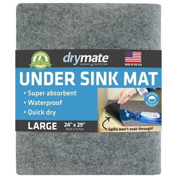 Drymate Under Sink Mat, Waterproof Cabinet Protection Mats for Kitchen & Bathroom, Absorbent Shelf Liners, Slip-Resistant, Non-Adhesive, Machine Washable, Durable (USA Made)(24”x29”)(Light Grey)