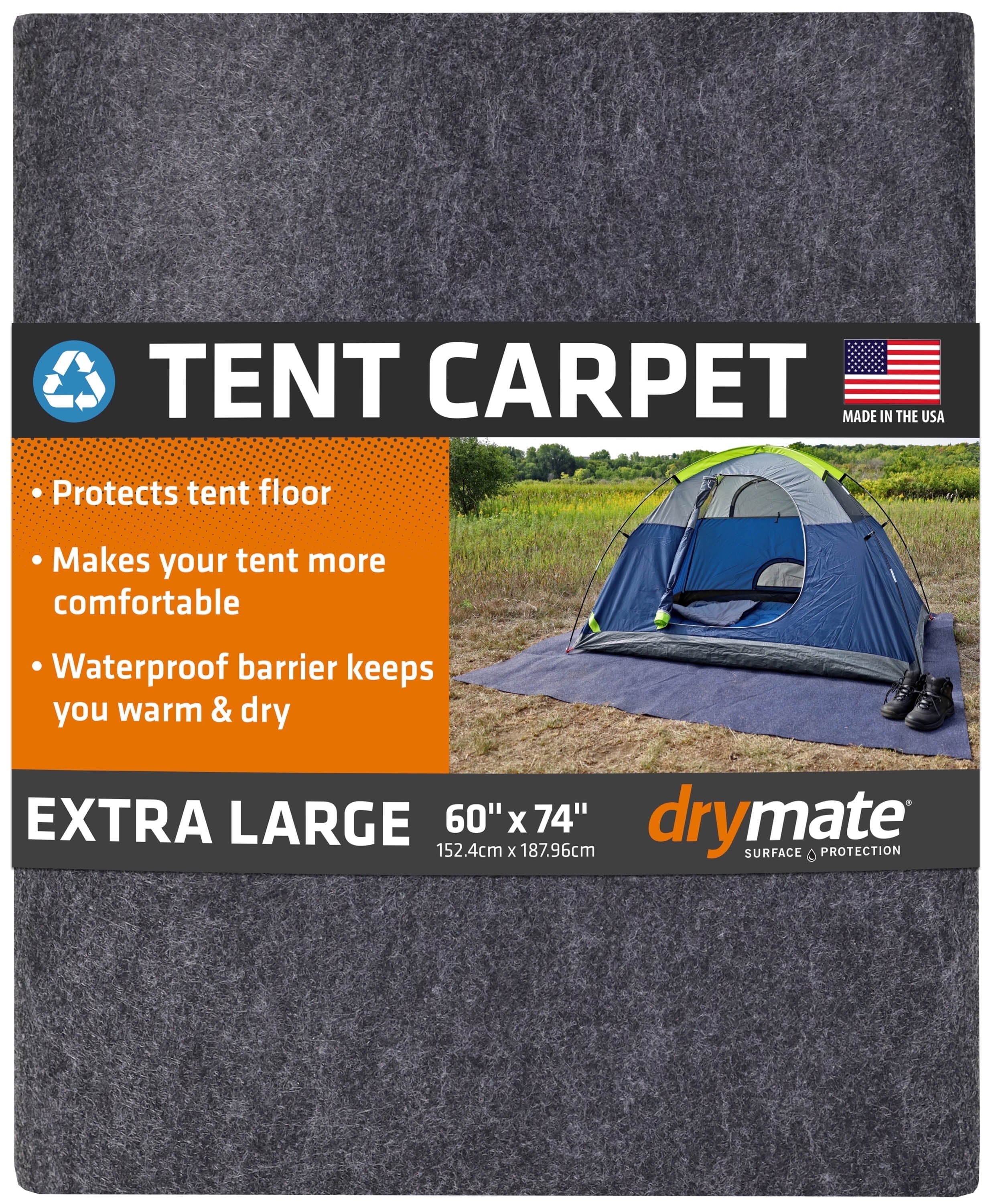 Drymate Tent Carpet Mat, Protective Waterproof Liner Keeps You Warm & Dry, Camping Floor Rug Accessory (60" x 74"), Durable, Lightweight, Soft & Comfortable, Trimmable Material (Charcoal)