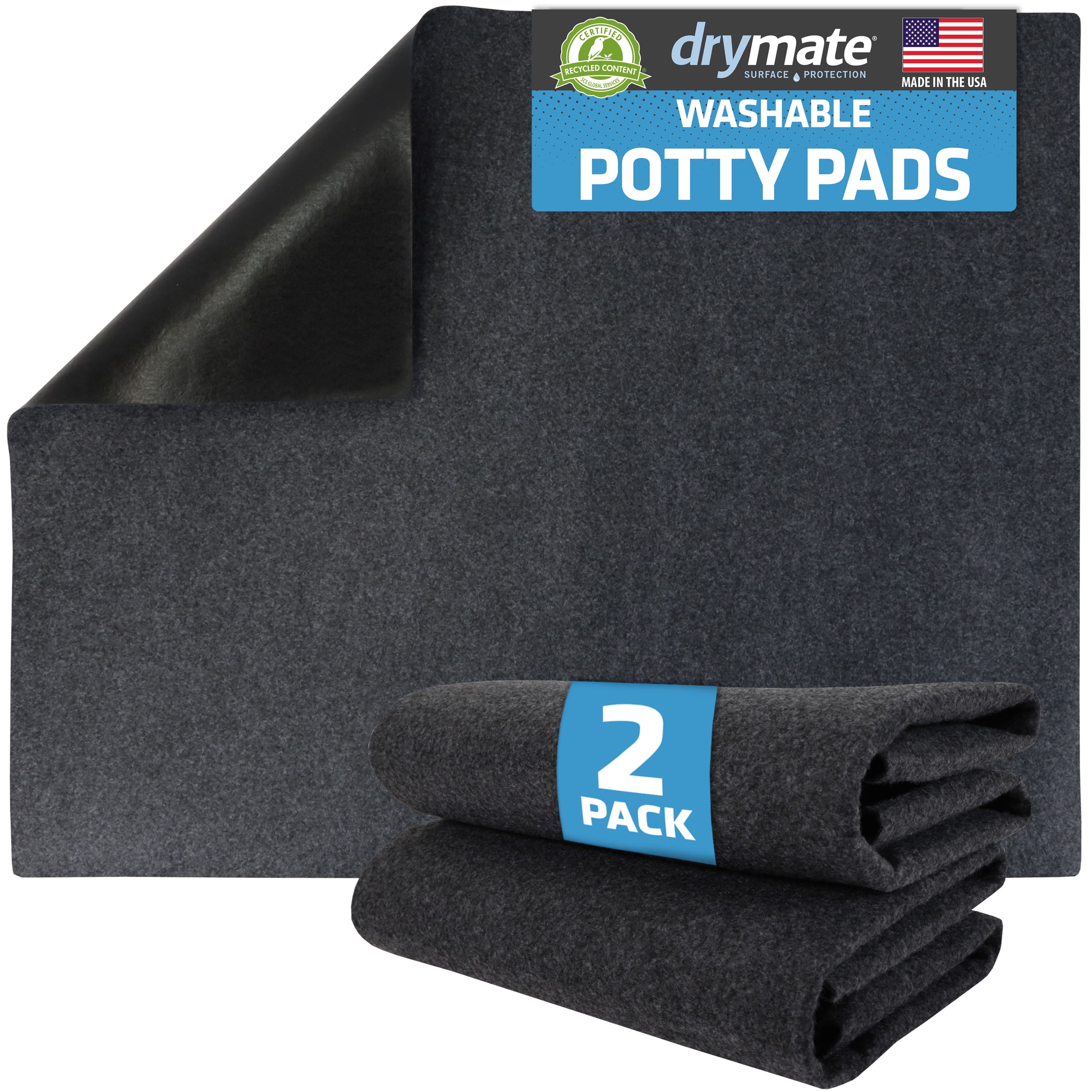 Drymate Washable Pee Pads for Dogs (2-Pack), Waterproof, Absorbent, Non-Slip, Reusable Pet Training Potty Puppy Mats, Housebreaking, Incontinence Bed Pads, Crate/Kennel (USA Made) (Large, 29” x 36”)