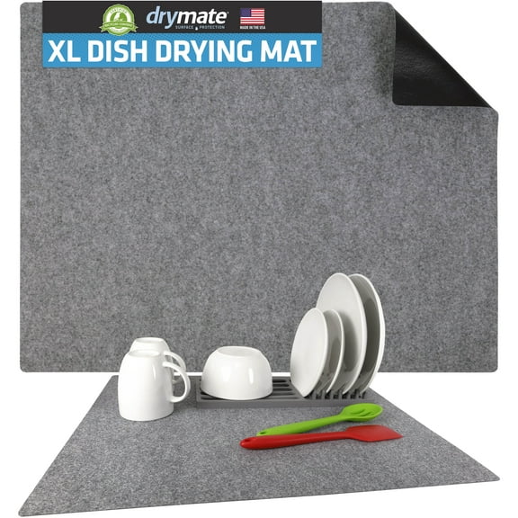 Drymate XL Dish Drying Mat, Oversized (19”x24”), Low-Profile, Super Absorbent, Quick Dry Fabric, Waterproof & Slip-Resistant, for Kitchen Counter, Trimmable, Easy to Clean (USA Made)(Light Grey)