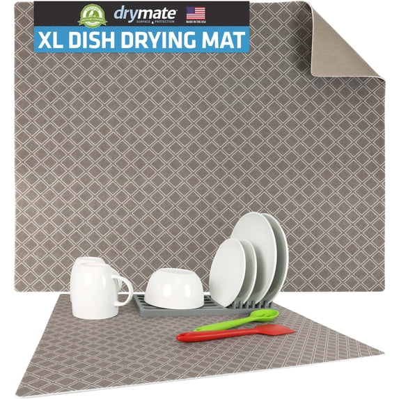 Drymate XL Dish Drying Mat, Oversized (19”x24”), Low-Profile, Super Absorbent, Quick Dry Fabric, Waterproof & Slip-Resistant, for Kitchen Counter, Trimmable, Easy to Clean (USA Made)(Taupe)