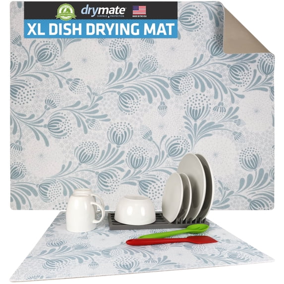 Drymate XL Dish Drying Mat, Oversized (19”x24”), Low-Profile, Super Absorbent, Quick Dry Fabric, Waterproof & Slip-Resistant, for Kitchen Counter, Trimmable, Easy to Clean (USA Made)(Light Blue)