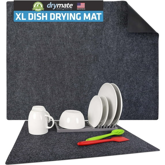 Drymate XL Dish Drying Mat, Oversized (19”x24”), Low-Profile, Super Absorbent, Quick Dry Fabric, Waterproof & Slip-Resistant, for Kitchen Counter, Trimmable, Easy to Clean (USA Made)(Charcoal)