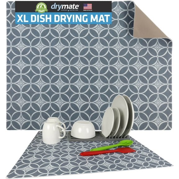 Drymate XL Dish Drying Mat, Oversized (19”x24”), Low-Profile, Super Absorbent, Quick Dry Fabric, Waterproof & Slip-Resistant, for Kitchen Counter, Trimmable, Easy to Clean (USA Made)(Indigo Grey)