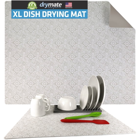 Drymate XL Dish Drying Mat, Oversized (19”x24”), Low-Profile, Super Absorbent, Quick Dry Fabric, Waterproof & Slip-Resistant, for Kitchen Counter, Trimmable, Easy to Clean (USA Made)(Tan)