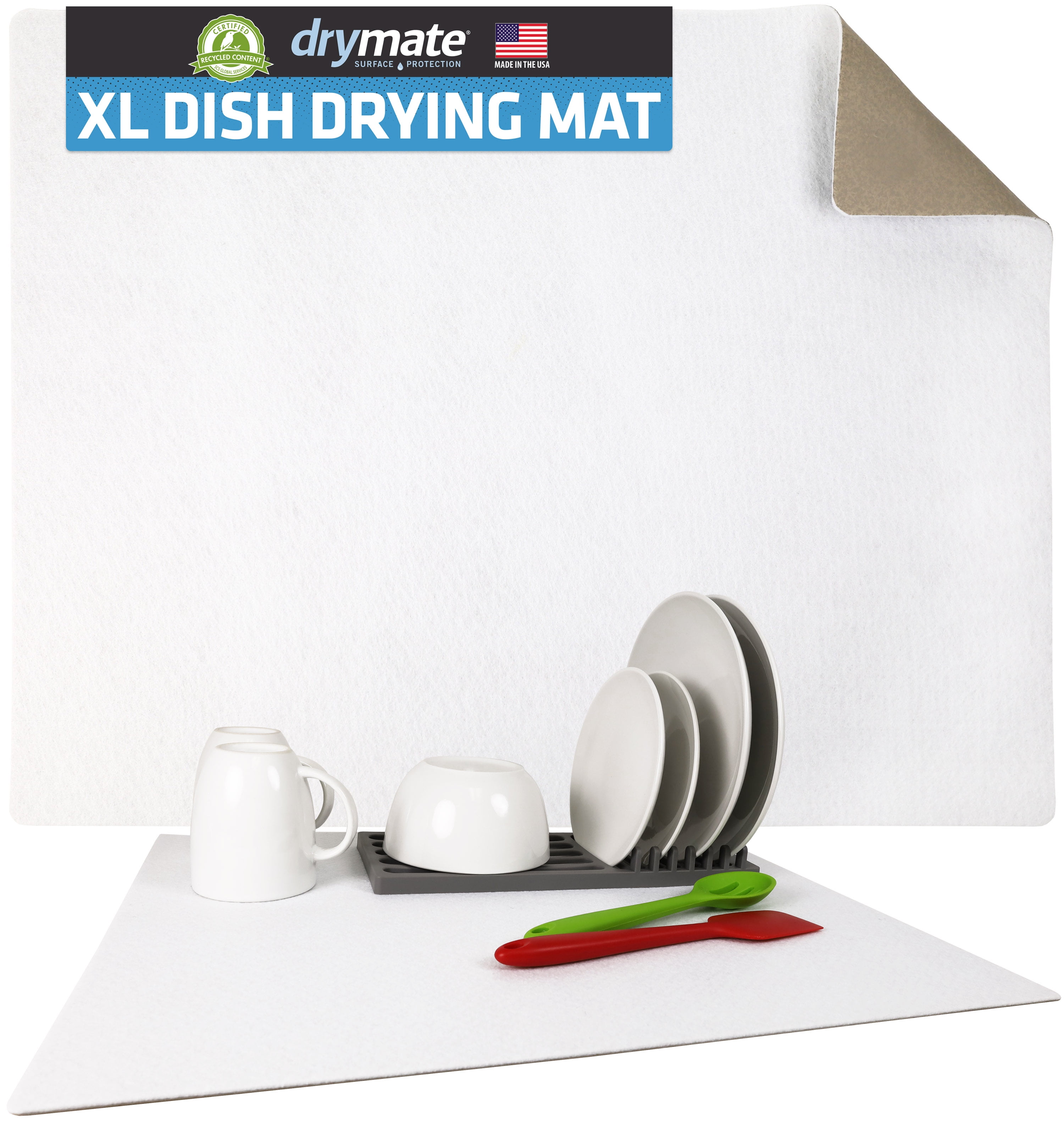White Low-Profile Super Absorbent Dish Drying Mat 19" x 24"