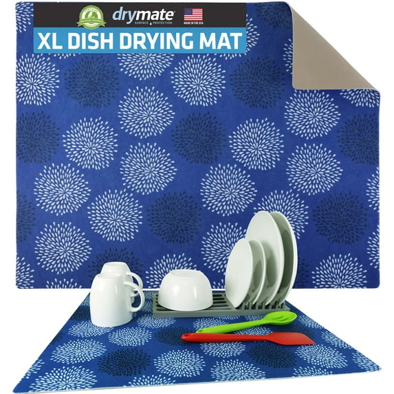 Drymate XL Dish Drying Mat, Oversized (19”x24”), Low-Profile, Super Absorbent, Quick Dry Fabric, Waterproof & Slip-Resistant, for Kitchen Counter, Trimmable, Easy to Clean (Medicine Blue)