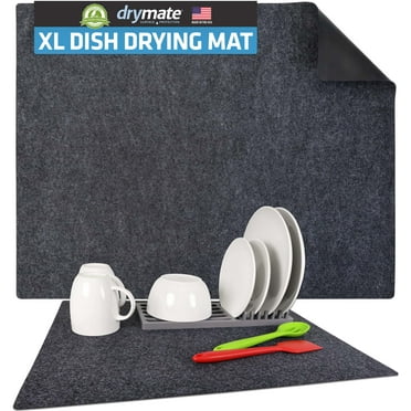 Drymate XL Dish Drying Mat, Oversized (19”x24”), Low-Profile, Super Absorbent, Quick Dry Fabric, Waterproof & Slip-Resistant, for Kitchen Counter, Trimmable, Easy to Clean (USA Made)(Charcoal)