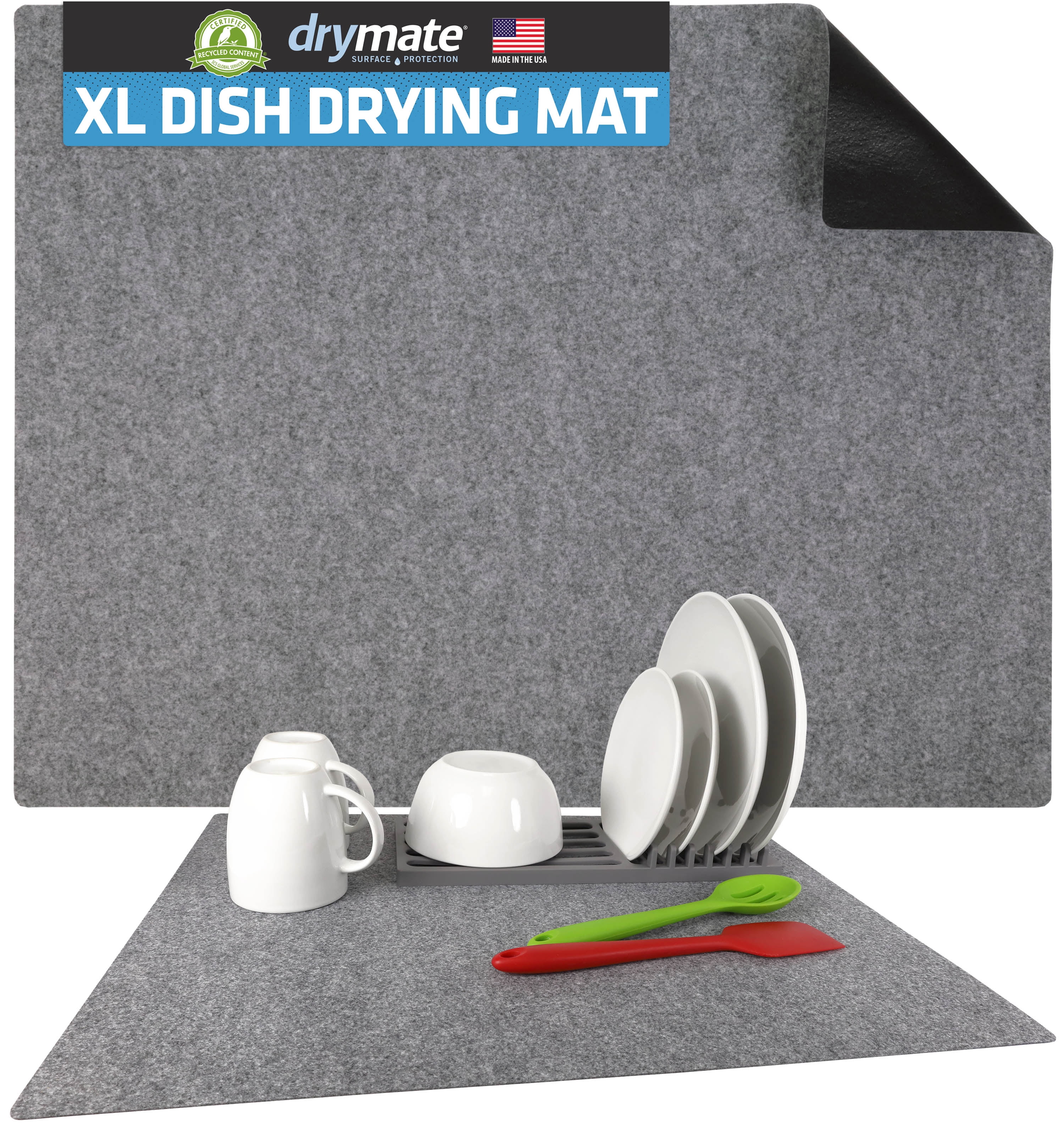 Light Grey XL Super Absorbent Dish Drying Mat with Waterproof Backing