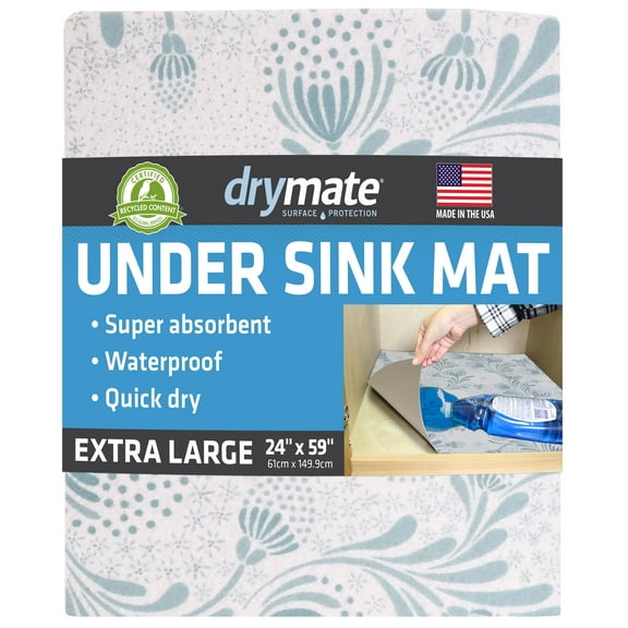 Drymate XL Under Sink Mat, Waterproof Cabinet Protection Mats for Kitchen & Bathroom, Absorbent Shelf Liners, Slip-Resistant, Non-Adhesive, Machine Washable, Durable (24”x59”)(Light Blue)