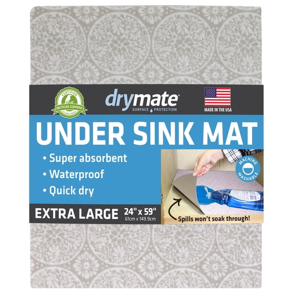 Drymate XL Under Sink Mat, Waterproof Cabinet Protection Mats for Kitchen & Bathroom, Absorbent Shelf Liners, Slip-Resistant, Non-Adhesive, Machine Washable, Durable (24”x59”)(Tan)