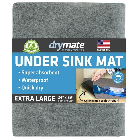 Drymate XL Under Sink Mat, Waterproof Cabinet Protection Mats for Kitchen & Bathroom, Absorbent Shelf Liners, Slip-Resistant, Non-Adhesive, Machine Washable, Durable (USA Made)(24”x59”)(Light Grey)