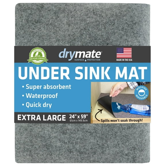 Drymate XL Under Sink Mat, Waterproof Cabinet Protection Mats for Kitchen & Bathroom, Absorbent Shelf Liners, Slip-Resistant, Non-Adhesive, Machine Washable, Durable (USA Made)(24”x59”)(Light Grey)