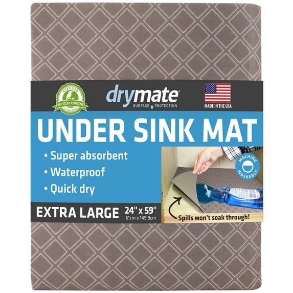 Drymate XL Under Sink Mat, Waterproof Cabinet Protection Mats for Kitchen & Bathroom, Absorbent Shelf Liners, Slip-Resistant, Non-Adhesive, Machine Washable, Durable (USA Made)(24”x59”)(Taupe)