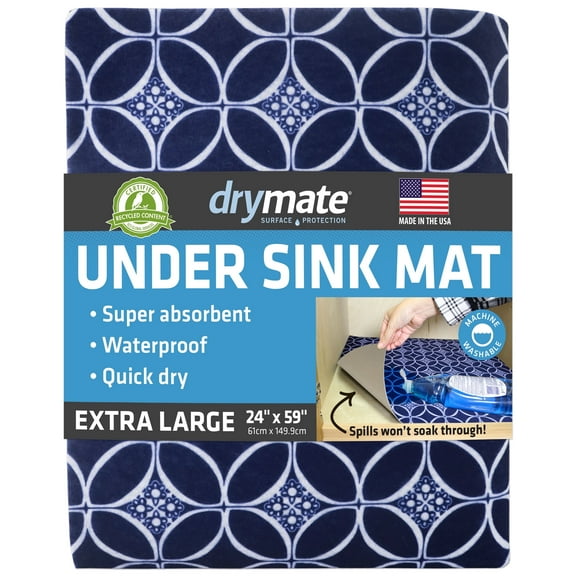 Drymate XL Under Sink Mat, Waterproof Cabinet Protection Mats for Kitchen & Bathroom, Absorbent Shelf Liners, Slip-Resistant, Non-Adhesive, Machine Washable, Durable (USA Made)(24”x59”)(Indigo)