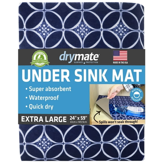 Drymate XL Under Sink Mat, Waterproof Cabinet Protection Mats for Kitchen & Bathroom, Absorbent Shelf Liners, Slip-Resistant, Non-Adhesive, Machine Washable, Durable (USA Made)(24”x59”)(Indigo)