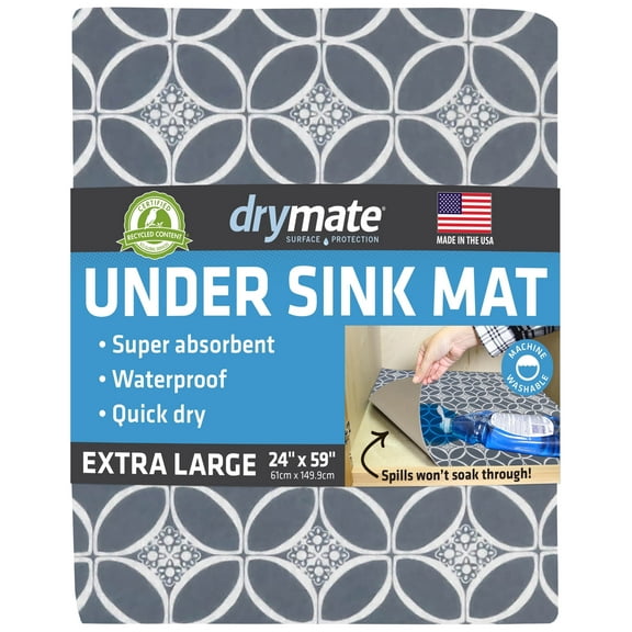 Drymate XL Under Sink Mat, Waterproof Cabinet Protection Mats for Kitchen & Bathroom, Absorbent Shelf Liners, Slip-Resistant, Non-Adhesive, Machine Washable, Durable (USA Made)(24”x59”)(Indigo Grey)